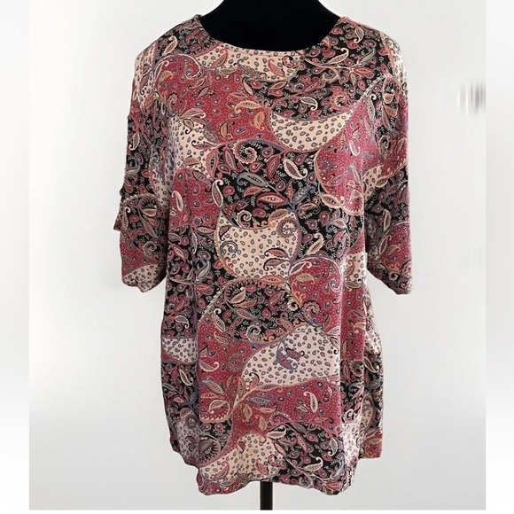 Karen Kane Tops - Vintage Karen Kane Red Size 12 Top Paisley Short Sleeve Made In USA Party Travel